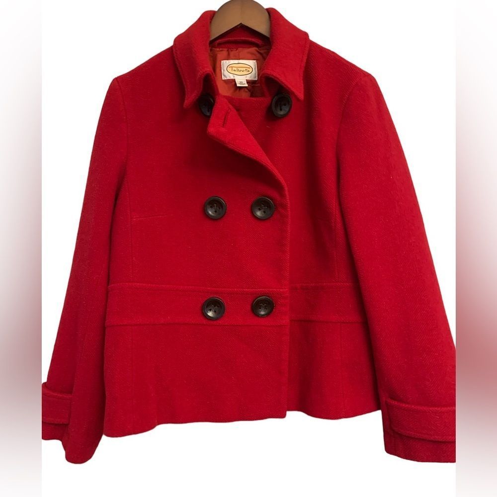 Talbots Red Double-Breasted Peacoat with Black Buttons